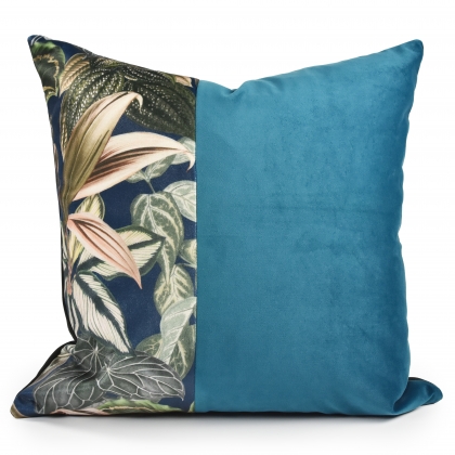 拼接絨布抱枕 熱帶雨林系列 -卡布里藍