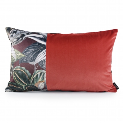 拼接絨布腰枕 熱帶雨林系列 -勃艮第紅